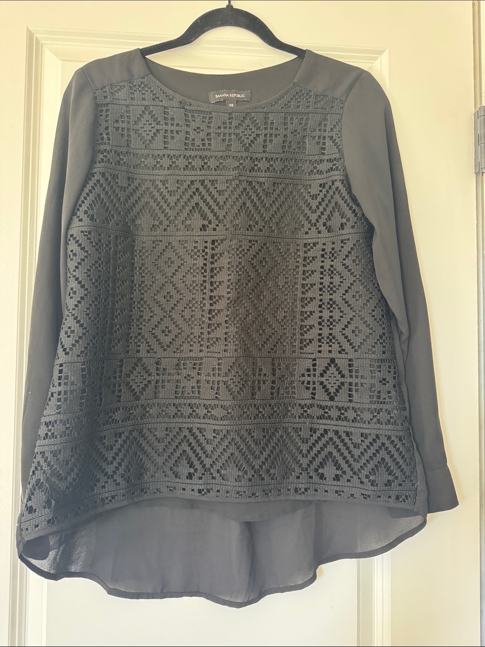 Banana Republic Black Crochet Front Long-Sleeve Top